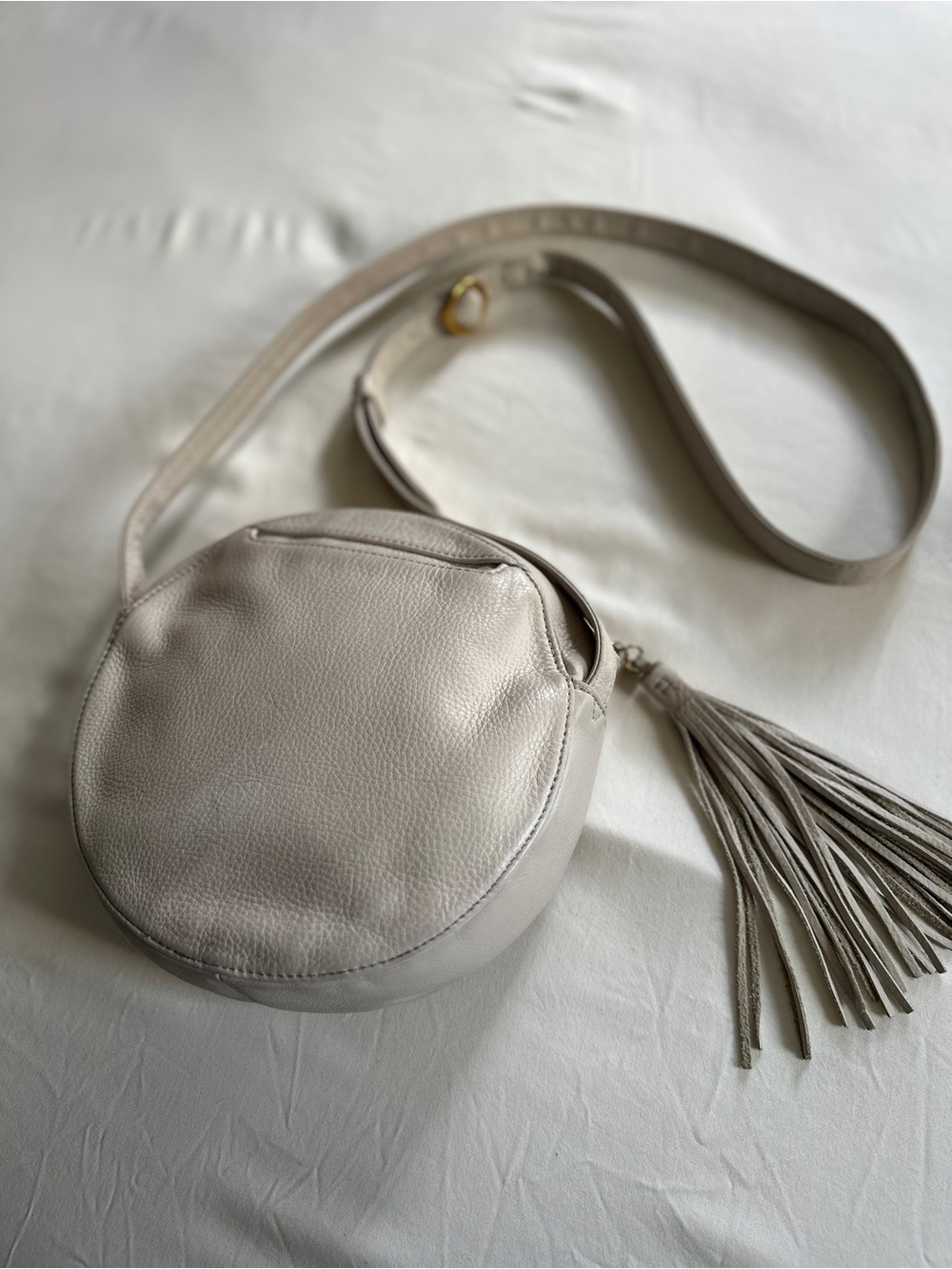 HOBO Moon Round Canteen Grey Stone Leather Crossbody Bag